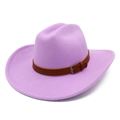 Cappello da cowboy western in feltro di lana lavanda con tesa curva e cinturino in pelle - Viola