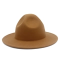 Chapeau fedora classique en feutre de laine marron avec calotte pincée et bord plat unisexe - Marron