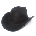 Classic black suede western cowboy hat with wide curved brim and pinched crown - Black