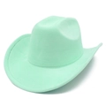 Dettaglio cappello cowboy scamosciato verde menta con tesa larga ricurva e doppie cuciture - Verde Menta