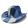 Classic patchwork denim western cowboy hat with wide brim for party and stage fashion - Light Blue and White Denim Patchwork (Color 3)