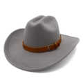 Classico cappello da cowboy western in feltro di lana grigio con fascia in ecopelle - Grigio