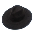 Top-down view of a black wide-brim felt fedora hat with a deep crown and matte texture - Black