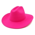 Détail d'un chapeau de cowboy rose avec calotte en feutre classique et bord large courbé - Rose rouge