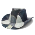 Chapeau fedora rétro style patchwork en denim avec large bord et calotte classique - Taille unique / Style de couture bleu 2