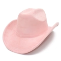 Dettaglio cappello cowboy rosa in finta pelle scamosciata con tesa larga e cuciture - Rosa