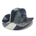 Classic wide brim jazz hat with vintage denim patchwork pattern for party and stage - Classic Blue Denim Patchwork (Color 2)