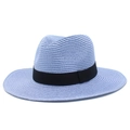 Minimalist lavender straw sun hat with black ribbon band for women's outdoor wear - One Size / Light Blue