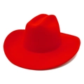 Sombrero de vaquero rojo brillante de fieltro de lana con ala ancha y copa pellizcada - Rojo
