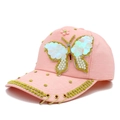 Gorra de béisbol rosa para niñas con mariposa de lentejuelas y visera de brillo - Talla única / Rosa
