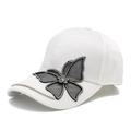 White silk baseball cap with oversized mesh butterfly and sparkling rhinestone accents - One Size / White
