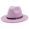 Cappello fedora rosa a tesa larga con fascia in pelle nera e borchie dorate moda - Taglia unica / Viola Chiaro