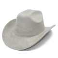 Dettaglio del cappello da cowboy western in finta pelle scamosciata grigio chiaro - Grigio chiaro