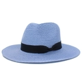 Light blue woven straw sun hat with black ribbon and bow for outdoor beach wear - Light Blue