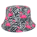 Summer bucket hat featuring zebra stripes and pink flamingo print for casual outdoor wear - Zebra Flamingo Style (BS316)