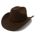 Dettaglio della texture in pelle scamosciata marrone scuro e tesa curva del cappello cowboy - Caffè scuro