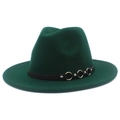 Dettaglio cappello fedora verde scuro con fascia in pelle nera e anelli metallici dorati - Taglia unica / Verde Scuro