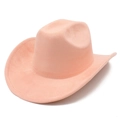 Dettaglio di un cappello da cowboy rosa in pelle scamosciata con tesa rinforzata - Rosa chiaro