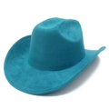 Dettaglio del cappello da cowboy turchese in finta pelle scamosciata con tesa larga - Turchese