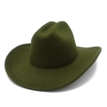 Detalle del sombrero de vaquero en fieltro de lana verde oliva con ala ancha curva - Verde Militar