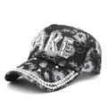 Black rhinestone baseball cap with floral pattern and FAKE crystal lettering design - One Size / Black
