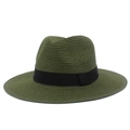 Detail of dark green woven straw hat featuring tight texture and black grosgrain ribbon - One Size / Army Green