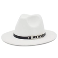 Dettaglio cappello fedora bianco in feltro con cinturino in pelle e anelli metallici - Taglia unica / Bianco