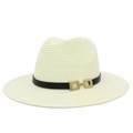 Cappello di paglia Panama classico crema con fascia nera e fibbia dorata elegante - crema