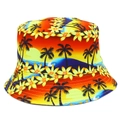 Cappello da sole reversibile da donna con stampa tropicale di palme e tramonto - Stile Palma al Tramonto (BS319)