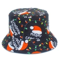 Christmas bucket hat with Merry Christmas print and festive Santa patterns on black cotton - One Size / Style 5 (Black Christmas Hat Lights Text)