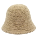 Detail of beige knitted bucket hat with textured thick wool and gold thread weaving - One Size / Khaki