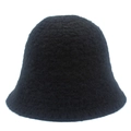 Minimalist black knitted bucket hat for women crafted in warm textured crochet wool - One Size / Black
