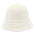 Close-up of white knitted bucket hat with detailed checkered pattern and ribbed edge - One Size / White
