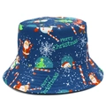 Dark blue Christmas bucket hat with Santa, snowman and Merry Christmas patterns - One Size(56-58cm) / Christmas Dark Blue (Reversible Black)