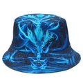 Ethnic style bucket hat with glowing blue dragon print in dark blue polyester fabric - One Size / Navy Blue Dragon Print (As Shown)