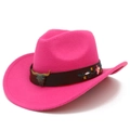Pink western cowboy hat featuring bull head metal buckle and floral embroidery detail - Rose Red