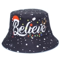 Christmas fisherman hat in black with Believe print and festive reindeer antler motifs - One Size(56-58cm) / Black (Reversible Design)