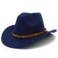 Dunkelblauer Wollhut mit Metall-Totenkopf-Emblem und geflochtenem Lederband für Damen - Dunkelblau