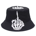 Unisex black reversible bucket hat with white skeleton finger print for outdoor sun protection - One Size / Reversible Skeleton Hand Style (Black)
