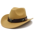 Macro detail of western cowboy hat featuring steer skull metal ornament and floral embroidery - Camel