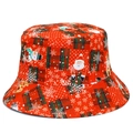 Chapeau bob de Noël avec imprimés Père Noël et bonhomme de neige sur coton rouge éclatant - Taille unique / Imprimé Rouge/Noir (BS346)