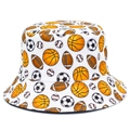 Λευκό καπέλο bucket με πολύχρωμα prints ποδοσφαίρου, μπάσκετ και ράγκμπι για προστασία από τον ήλιο - Αθλητικά Σχέδια (Λευκό)