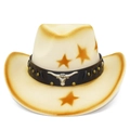 Cream western cowboy hat with orange star pattern, rivets, and bull head metal emblem - Beige Star Bull Head Style (5#)