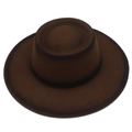 Top-down view of a classic brown wool felt fedora showing smooth texture and round crown - Round Top Flat Mouth Fedora / Coffee