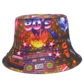 Vintage 80's party bucket hat featuring retro cassette tape and neon radio patterns - One Size / As Shown