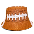 Cappello alla pescatora unisex con trama da football americano marrone e stampa lacci - Taglia unica / Texture Football Marrone (Reversibile)