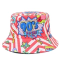 Cappello a secchiello reversibile anni 90 con icone pop art e scritte blu - Stampa Retrò Anni 90 Nero (Reversibile)
