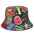 Sombrero de pescador reversible con estampado pop art retro e iconos de los años 80 - Talla única / Graffiti Retro Reversible