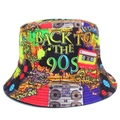 Bob rétro des années 90 avec motifs graffiti colorés et graphismes disco vintage - Taille unique / Graffiti Réversible (Comme sur l'Image)