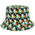 Unisex black sun bucket hat with all-over green white and orange shamrock patterns - One Size / Black